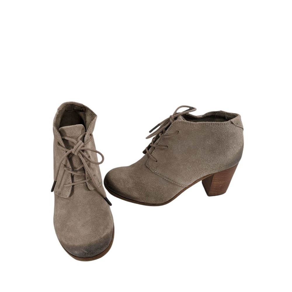 TOMS Womens Lunata Lace-Up Bootie Pumps 3" Burnished Suede Desert Taupe Size 8.5